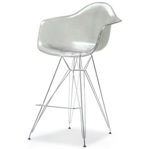 Designová barová židle MOBI transparentní kouřová, chrom
