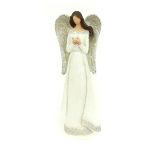 Anděl, polyresinová dekorace, barva bílo-stříbná s glitry - AND152