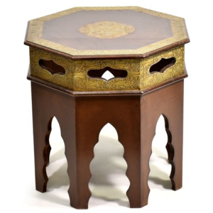 Stoleček/stolička z palisandrového dřeva zdobená mosazným kováním, 45x45x45cm