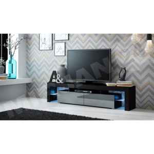 TV stolek Molo, Osvětlení: osvětlení LED - modré, Barva: černý / šedá lesk