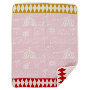 Klippan, Švédsko,Dětská deka chenille Elephant Circus pink, Růžová