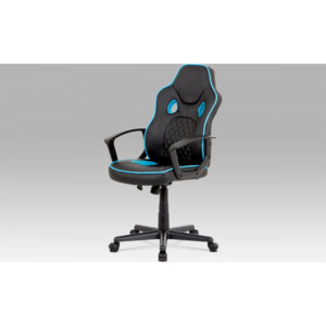 Kancelářská židle, černá ekokůže+modrá látka, houpací mech, plast kříž