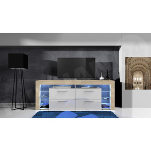 TV stolek Lester II, osvetleni osvětlení LED - modré, 036-barva dub sonoma / dub sonoma + černý lesk MIRJAN 5902928385991