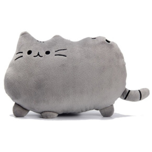 Plyšová kočka - dekorační polštářek 30x40cm, tm. šedá