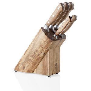 Sada 5 nožů v dřevěném stojanu BRANDANI (barva - akátové dřevo, nerez)