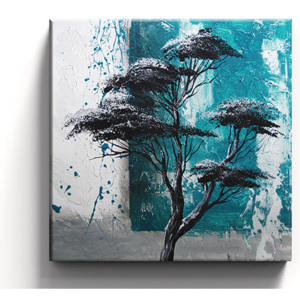 Ručně malovaný obraz abstrakce strom tyrkys M165
