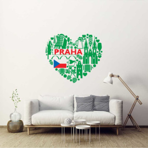 Praha srdce - samolepka na zeď Zelená 75 x 65 cm