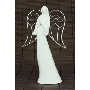 Anděl, porcelánová dekorace s kovovými křídly AND173 Art