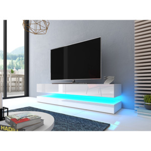 Moderní TV stolek Flop, bílá/bílý lesk + LED