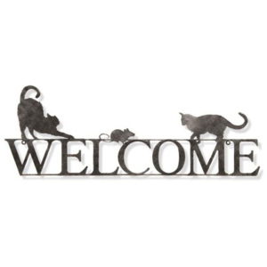 Kovový nápis welcome s kočičkama