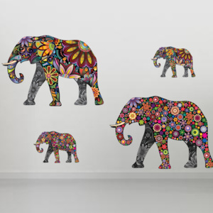 Samolepka na zeď "Barevné slony" 70x60 cm