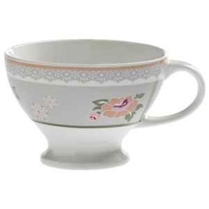 Šálek na čaj, cappuccino pivoňky Peonia BRANDANI (barva - porcelán, bílá/růžová/šedá)