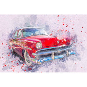 InSmile Malovaný obraz - červené auto 90x60 cm