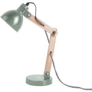 LEITMOTIV Stolní zelená lampa s dřeveným ramenem Olge, Vemzu