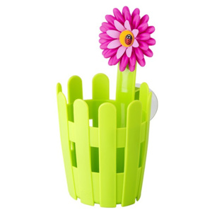 Závěsný košík, pořadač, zásovník na přísavku Flower Power VIGAR (barva zelená/ růžová kytka)