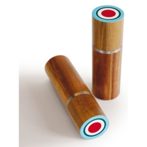 Set 2ks dřevěných mlýnků na sůl a pepř Rondo REMEMBER (Barevna- sv modrá/ červená)