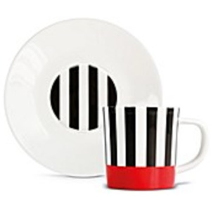 Hrnek, šálek na espresso s podšálkem Black Stripes REMEMBER (barevný vzor červený/ černý pruh)