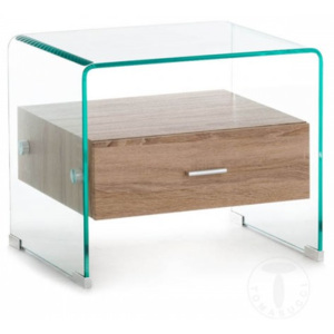Konferenční / noční stolek GIGO TOMASUCCI (barva - zakřivené sklo, MDF dub)