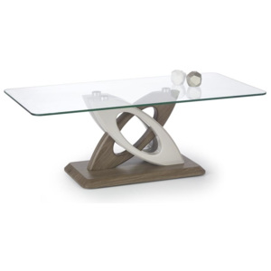 Halmar Konferenční stolek SUNNY, sklo, světle šedá/tmavý dub
