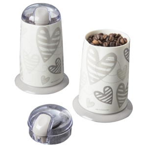 Elektrický mlýnek na kávu Batticuore BRANDANI (barva - krémová s šedými srdíčkami)