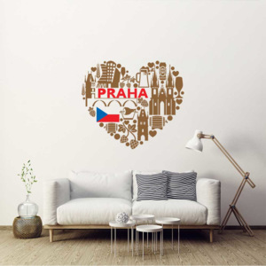 Praha srdce - samolepka na zeď Hnědá 75 x 65 cm