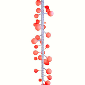 LED světelný cherry řetěz – kuličky 2,5cm, 4m, červená, čas