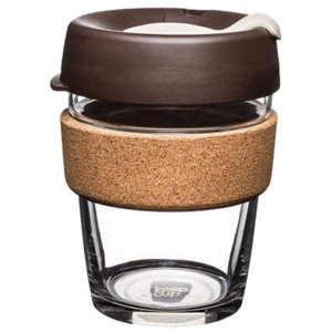KEEPCUP Designový skleněný cestovní hrnek Cork Brew Almond M 340 ml, Vemzu