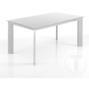 Rozkládací jídelní stůl BLADE 160-220cm WHITE TOMASUCCI (barva - bílá, bílý lakovaný kov, tvrzené sklo)