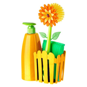Dávkovač na jar, mýdlo, houbička a kartáš na nádobí FLOWER POWER VIGAR (Barva-žlutá/oranžová)