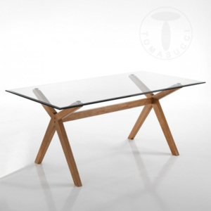 Jídelní stůl KYRA-X 180cm TOMASUCCI (barva - masivní dřevo - dub, sklo)