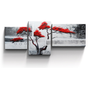Ručně malovaný obraz vícedílný strom červený S004
