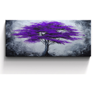 Ručně malovaný obraz panorama fialový strom M162