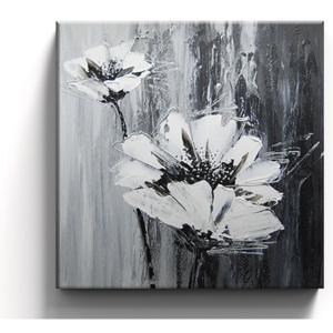 Ručně malovaný obraz černobílé květiny M148