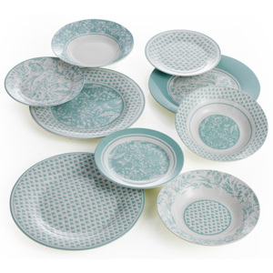 Jídelní 18-ti dílná porcelánová sada talířů ALICE BRANDANI (barva - porcelán, zelenomodrá/bílá)