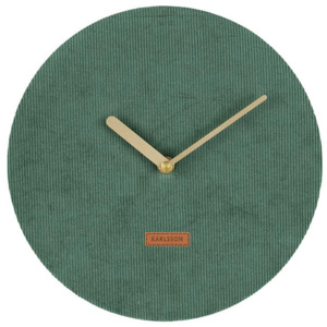 KARLSSON Nástěnné zelené manžestrové hodiny Corduroy, Vemzu