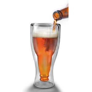 Sklenice na pivo ve tvaru obrácené láhve
