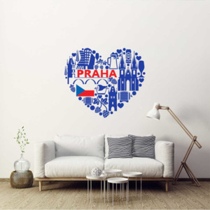 Praha srdce - samolepka na zeď Modrá 75 x 65 cm