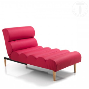 Polohovatelná lenoška/postel GUMMY RED TOMASUCCI (barva - červená koženka, dřevěné nohy, kovová černá matná konstrukce)