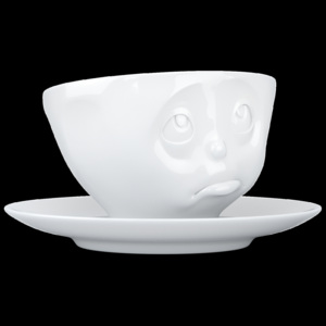 Smutný šálek a podšálek na kávu, cappuccino, čaj 200 ml, 58products (bílý porcelán)