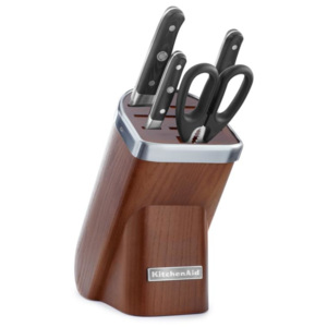 Sada nožů s blokem,(nůžky + 3x nůž + blok), přírodní dřevo KitchenAid (přírodní dřevo - jasan)