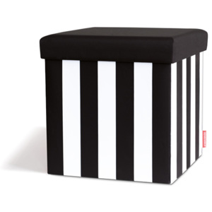 Sedák, stolička, taburet s úložným prostorem Black & White REMEMBER (Barevný textilí vzor černá+bílá pruhy )