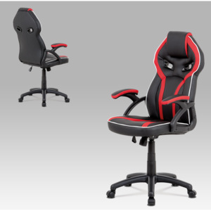 Artium Kancelářská židle, černá ekokůže+červená látka, houpací mech, plast kříž - KA-N662 RED