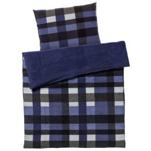 MERADISO® Fleecové ložní prádlo, 140 x 200 cm (káro/modrá/šedá)