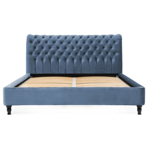 Blankytně modrá postel z bukového dřeva s černými nohami Vivonita Allon, 140 x 200 cm