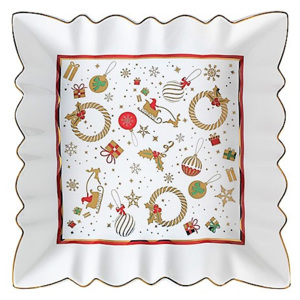 Tác čtvercového tvaru s vánočním motivem ALLELUIA VÁNOCE BRANDANI (barva - porcelán, bílá/zlatá)