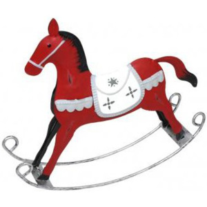Červený kovový houpací kůň