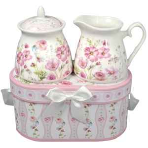 Home Elements Porcelánová cukřenka a mlékovka - Růžové květiny
