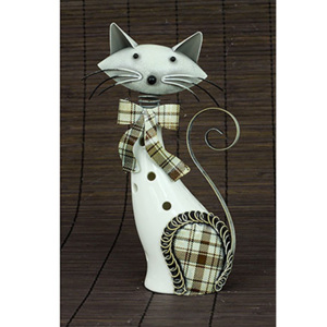Autronic Kočka, porcelánová dekorace s kovovem, barva bílo-hnědá