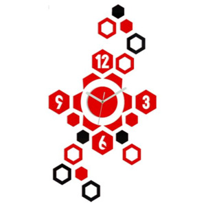 Mazur 3D nalepovací hodiny Hexagon červené-černé