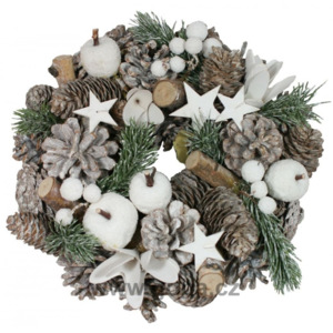Věnec vánoční dekorační, přírodní 25 cm (Krásný umělý dekorační šiškový věnec v nádherných zimních barvách.)